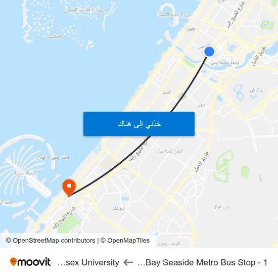 Business Bay Seaside Metro Bus Stop - 1 to Middlesex University map
