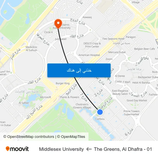 The Greens, Al Dhafra - 01 to Middlesex University map