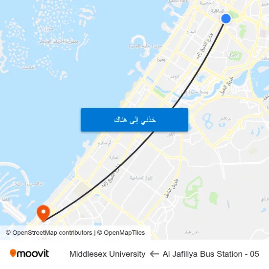 Al Jafiliya Bus Station - 05 to Middlesex University map
