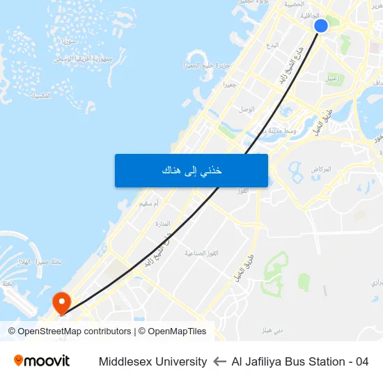 Al Jafiliya Bus Station - 04 to Middlesex University map