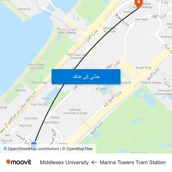 Marina Towers Tram Station to Middlesex University map