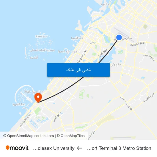 Airport Terminal 3 Metro Station to Middlesex University map