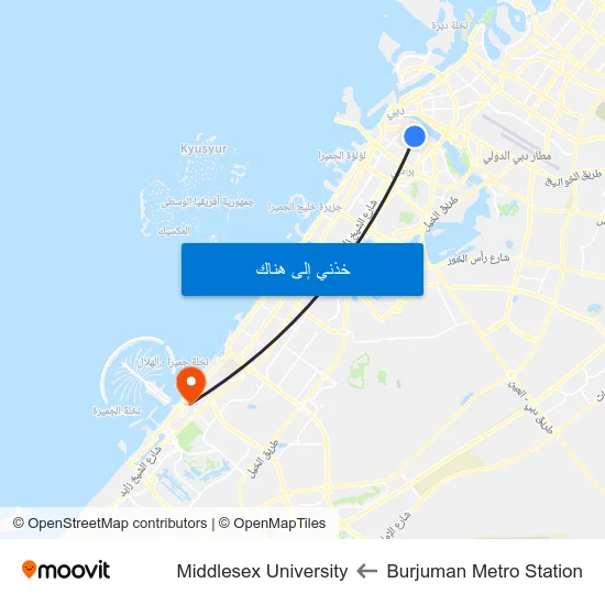 Burjuman Metro Station to Middlesex University map
