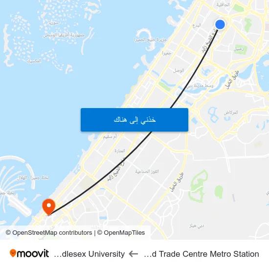 World Trade Centre Metro Station to Middlesex University map