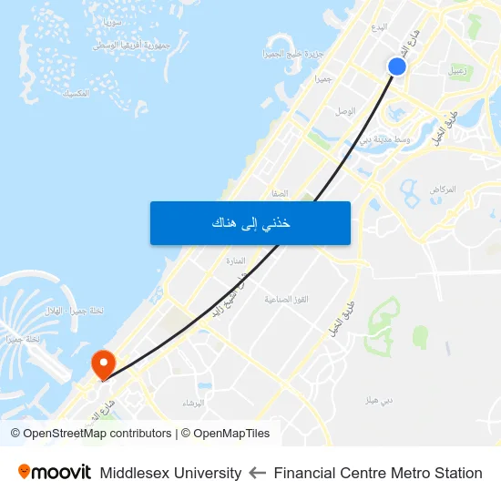 Financial Centre Metro Station to Middlesex University map