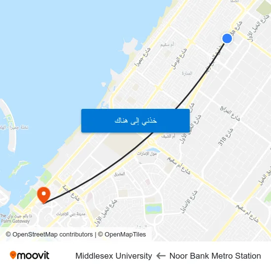 Noor Bank Metro Station to Middlesex University map