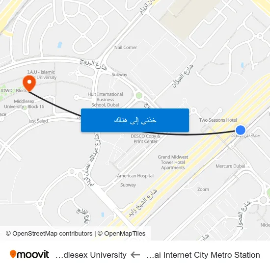Dubai Internet City Metro Station to Middlesex University map