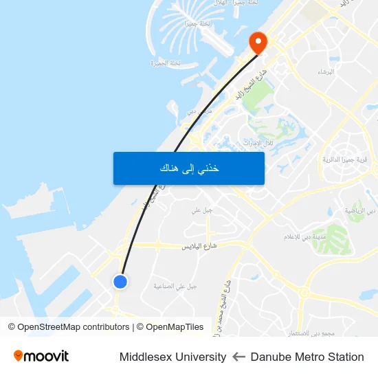Danube Metro Station to Middlesex University map