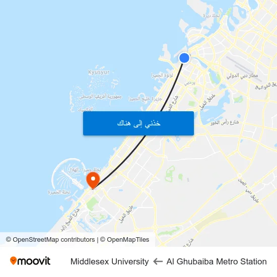 Al Ghubaiba Metro Station to Middlesex University map
