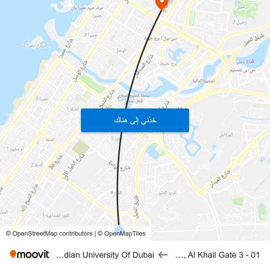 Quoz, Al Khail Gate 3 - 01 to Canadian University Of Dubai map
