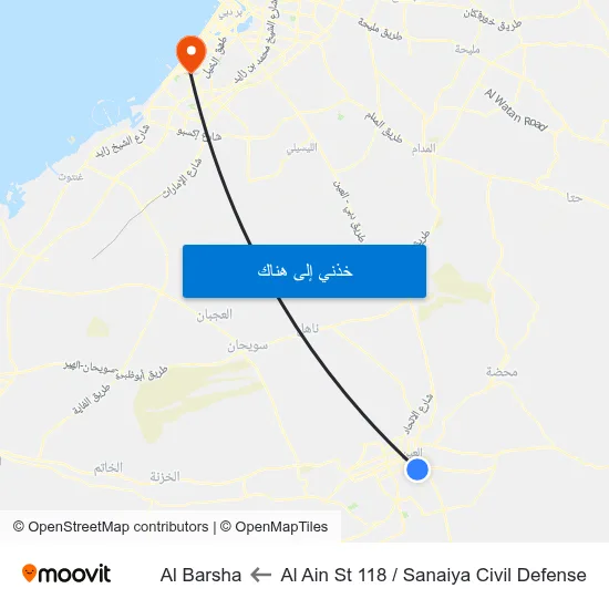 Al Ain St 118 / Sanaiya Civil Defense to Al Barsha map