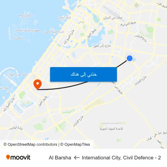 International City, Civil Defence - 2 to Al Barsha map