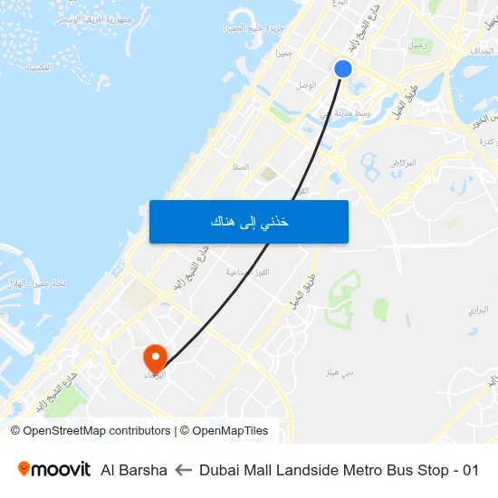 Dubai Mall Landside Metro Bus Stop - 01 to Al Barsha map