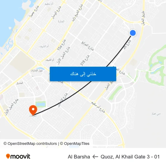 Quoz, Al Khail Gate 3 - 01 to Al Barsha map