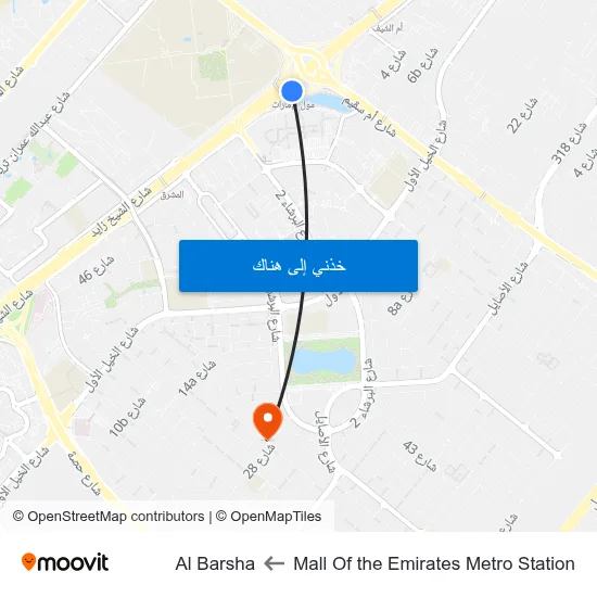 Mall Of the Emirates Metro Station to Al Barsha map