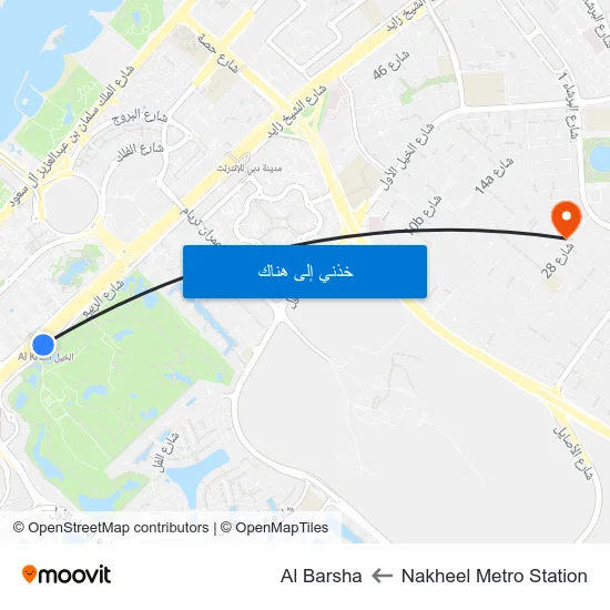 Nakheel Metro Station to Al Barsha map