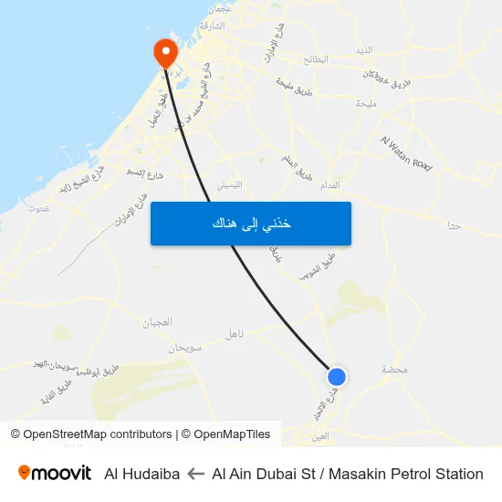Al Ain Dubai St   / Masakin Petrol Station to Al Hudaiba map