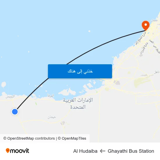Ghayathi Bus Station to Al Hudaiba map