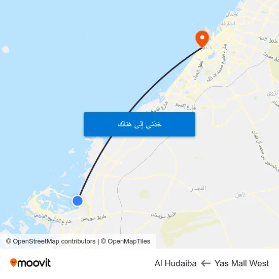 Yas Mall West to Al Hudaiba map