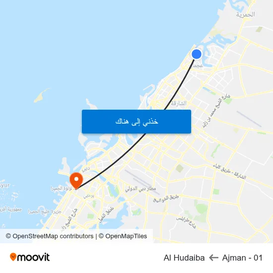 Ajman - 01 to Al Hudaiba map