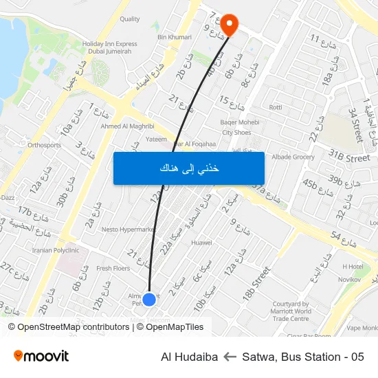 Satwa, Bus Station - 05 to Al Hudaiba map