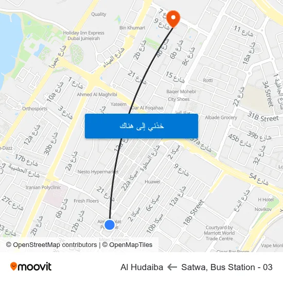 Satwa, Bus Station - 03 to Al Hudaiba map