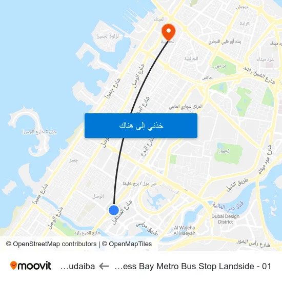 Business Bay Metro Bus Stop Landside - 01 to Al Hudaiba map