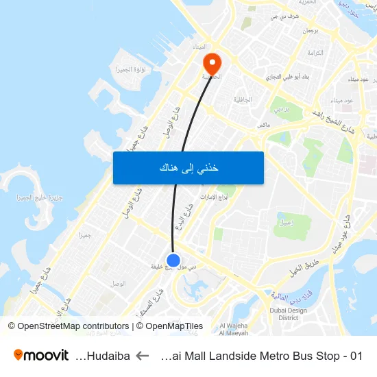 Dubai Mall Landside Metro Bus Stop - 01 to Al Hudaiba map