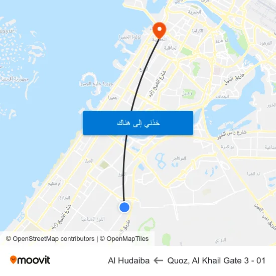 Quoz, Al Khail Gate 3 - 01 to Al Hudaiba map