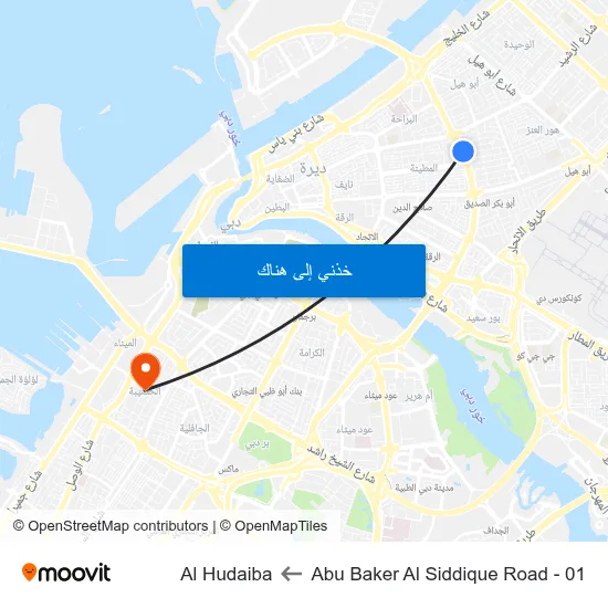 Abu Baker Al Siddique Road - 01 to Al Hudaiba map