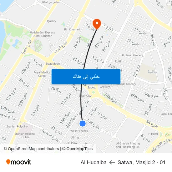 Satwa, Masjid 2 - 01 to Al Hudaiba map