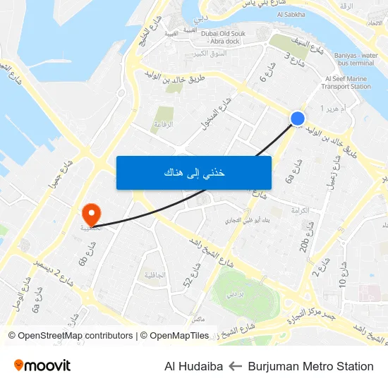 Burjuman Metro Station to Al Hudaiba map