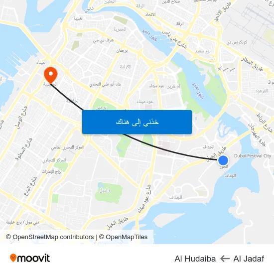 Al Jadaf to Al Hudaiba map
