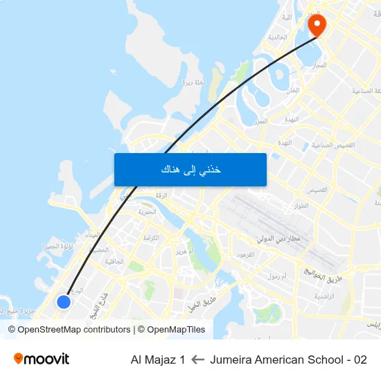 Jumeira American School - 02 to Al Majaz 1 map