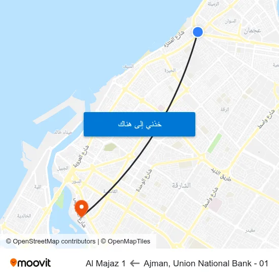 Ajman, Union National Bank - 01 to Al Majaz 1 map