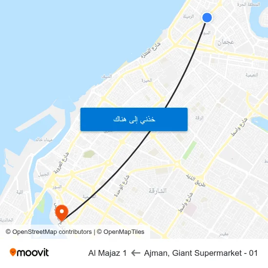 Ajman, Giant Supermarket - 01 to Al Majaz 1 map