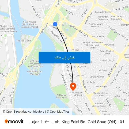 Sharjah, King Faisl Rd, Gold Souq (Old) - 01 to Al Majaz 1 map