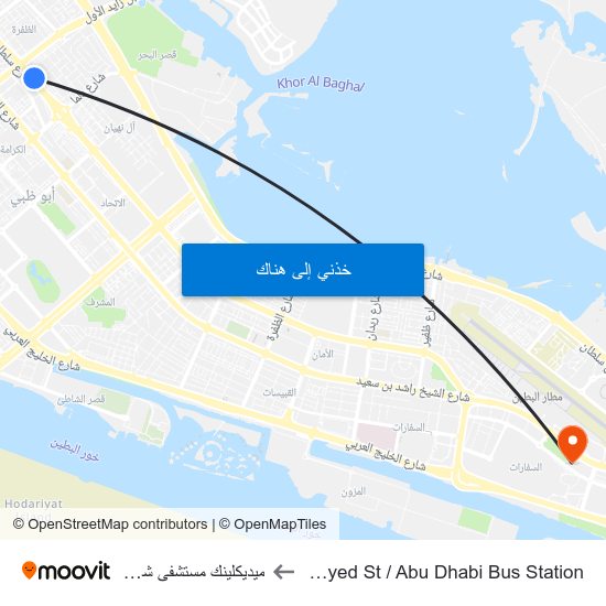 Sultan Bin Zayed St / Abu Dhabi Bus Station to ميديكلينك مستشفى شارع المطار map