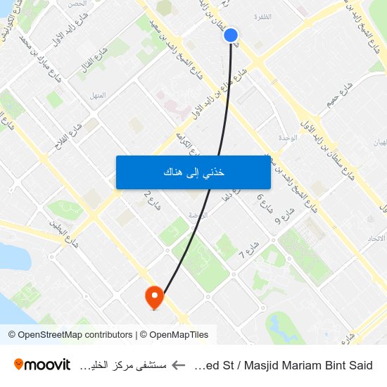 Sultan Bin Zayed St / Masjid Mariam Bint Said to مستشفى مركز الخليج للتشخيص map