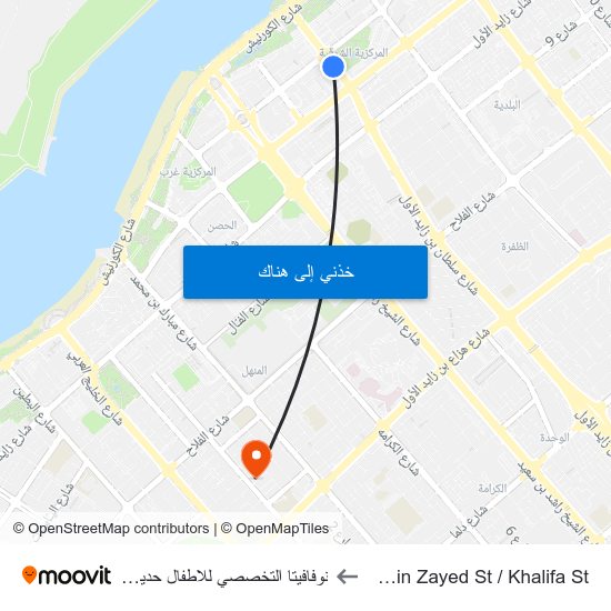 Sultan Bin Zayed St / Khalifa St to نوفافيتا التخصصي للاطفال حديثي الولاده map