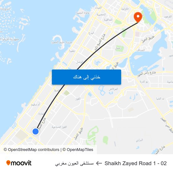 Shaikh Zayed  Road 1 - 02 to مستشفى العيون مغربي map