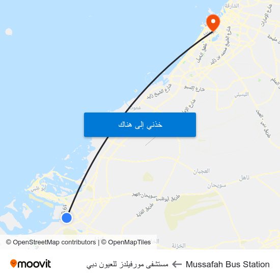 Mussafah Bus Station to مستشفى مورفيلدز للعيون دبي map