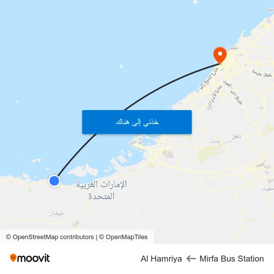 Mirfa Bus Station to Al Hamriya map