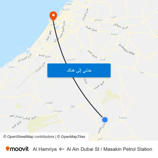 Al Ain Dubai St   / Masakin Petrol Station to Al Hamriya map