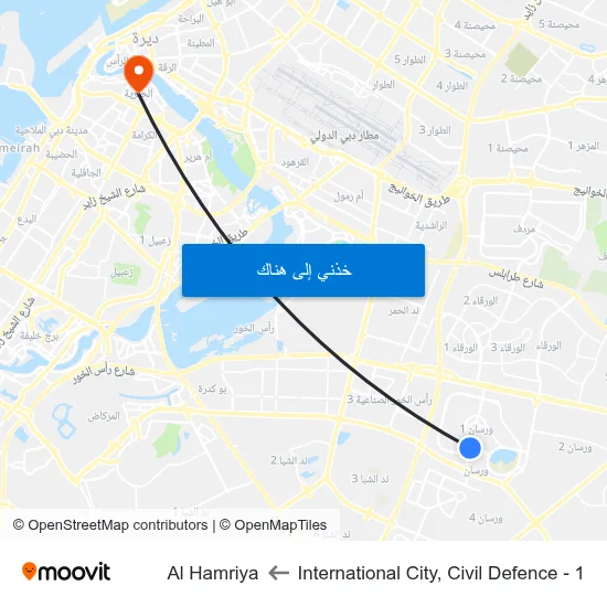 International City, Civil Defence - 1 to Al Hamriya map