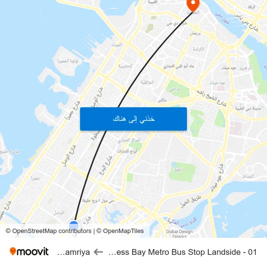 Business Bay Metro Bus Stop Landside - 01 to Al Hamriya map