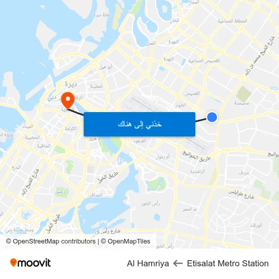 Etisalat Metro Station to Al Hamriya map