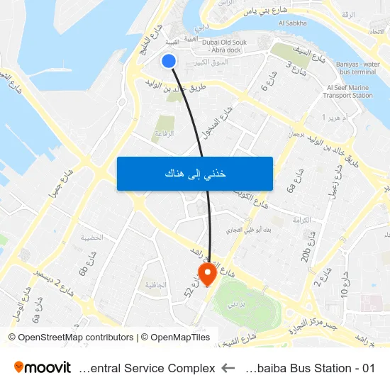 Al Ghubaiba Bus Station - 01 to Dha Central Service Complex map