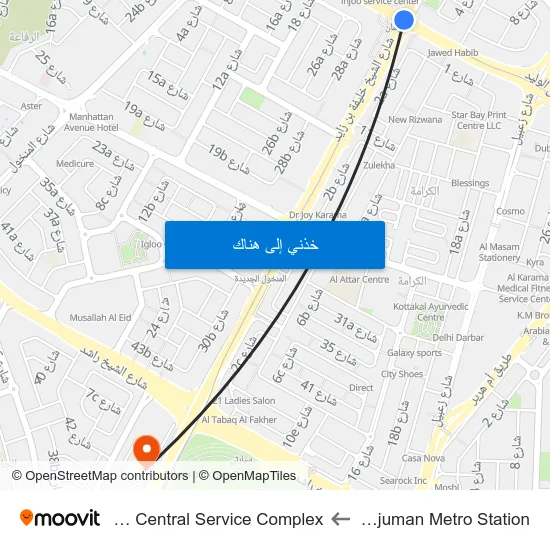 Burjuman Metro Station to Dha Central Service Complex map