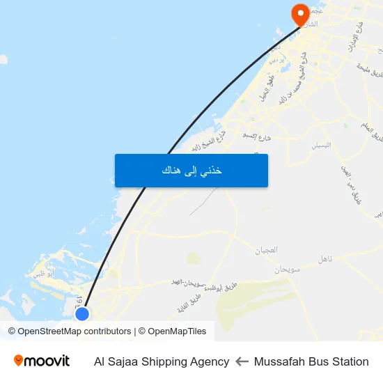 Mussafah Bus Station to Al Sajaa Shipping Agency map
